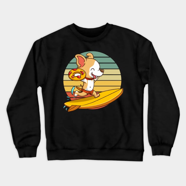 Cartoon Dog Surfing With Pizza Swim Ring Crewneck Sweatshirt by FanciiFrog